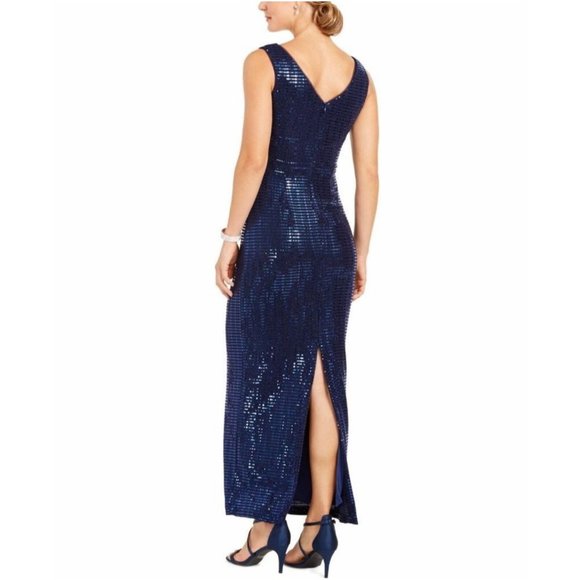 Women's Betsey & Adam Navy Blue Evening Sequin Gown ( 4 ) - Picture 4 of 10